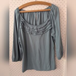 Garnet Hill M Top Sage ruffle blouse pima cotton lagen look prairie core